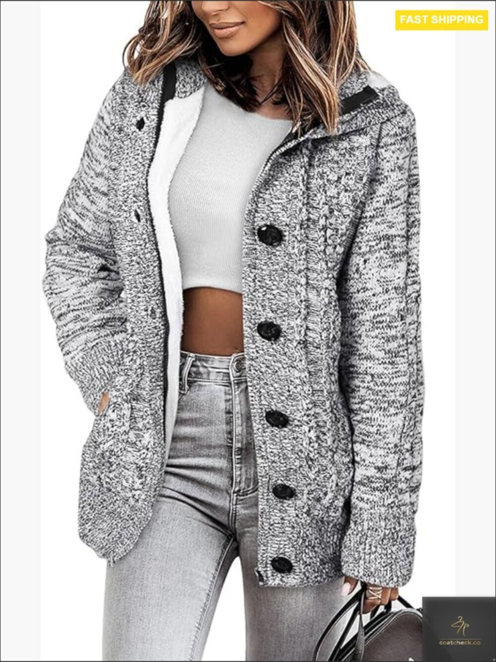 Fleece Lined Hooded Cardigan Sweater Winter Coat Oversized Chic Casual Warm